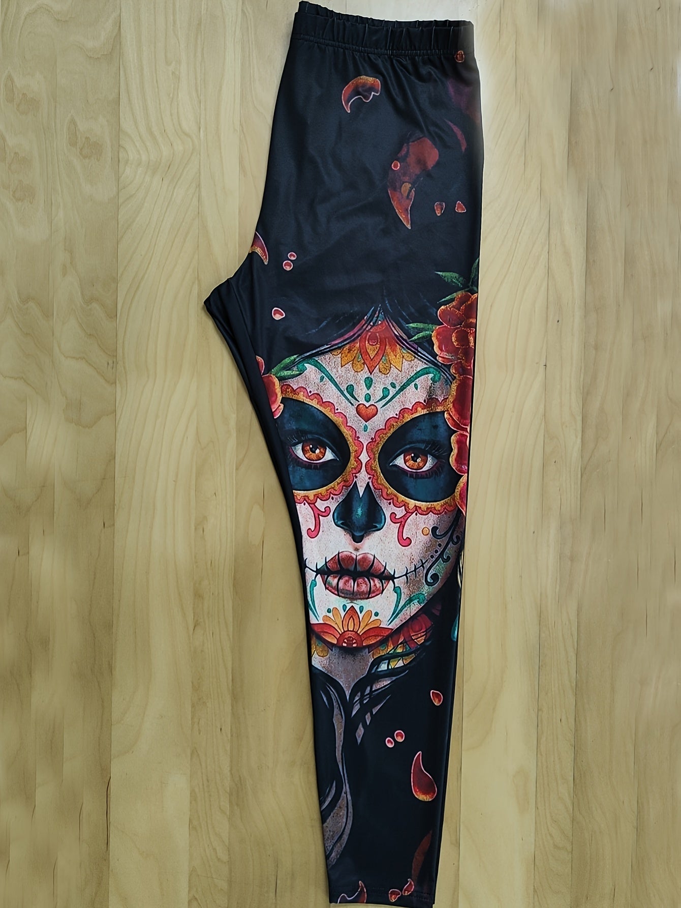 Plus Size Halloween Casual Leggings Women's Plus Figure Print High Stretch Skinn