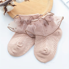 Kids Mesh Trim Short Crew Socks - Breathable Comfortable Princess Socks