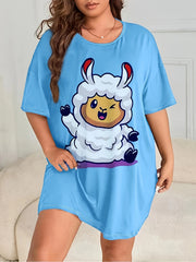 Sheep Print Nightdress Short Sleeve Loungewear Dress