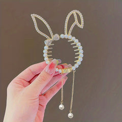 Rhinestone Faux Pearl Tassel Hair Clips for Baby Girls