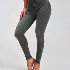 High Rise Stretchy Grey Skinny Jeans Tight Fit Denim Pants Women's Jeans