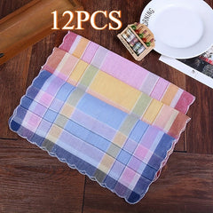 12pcs Striped Handkerchiefs Vintage Checkered Pattern Lightweight