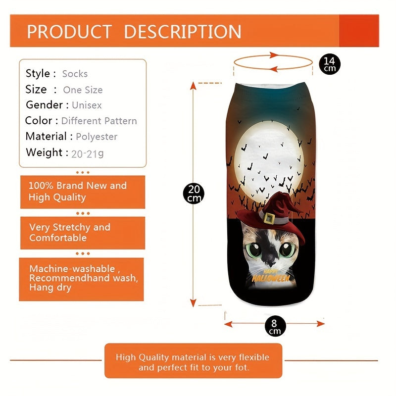 4 Pairs 3D Cat Print Socks Comfy & Halloween Low Cut Socks