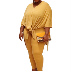 Solid Longline Tee & High Waist Legging Set Plus Size