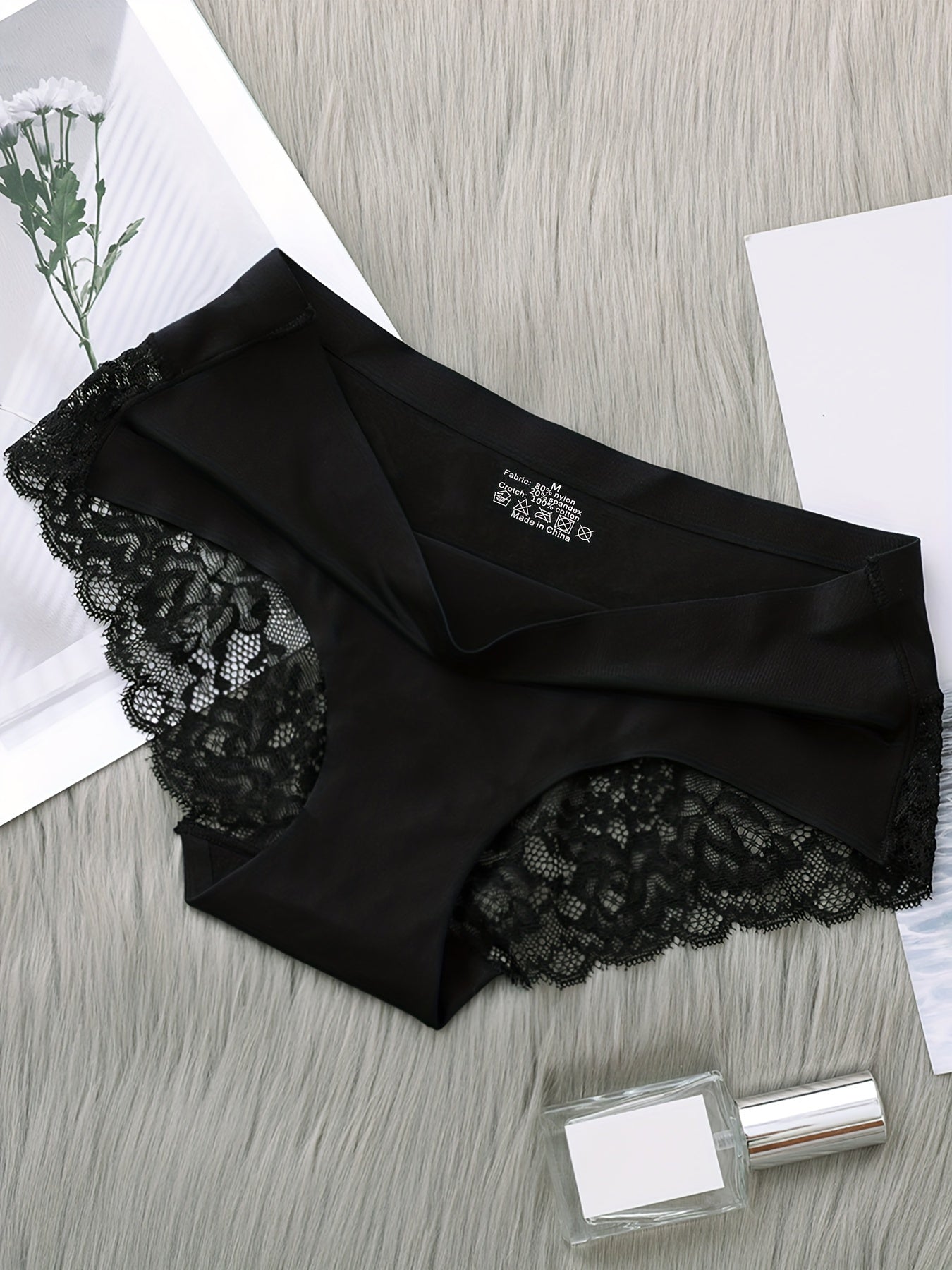 5pcs Lace Briefs Seamless Comfy Scallop Trim Panties