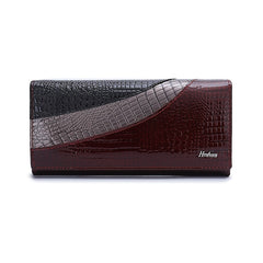 Crocodile Pattern Leather Wallet Double Fold Snap Zip Pocket
