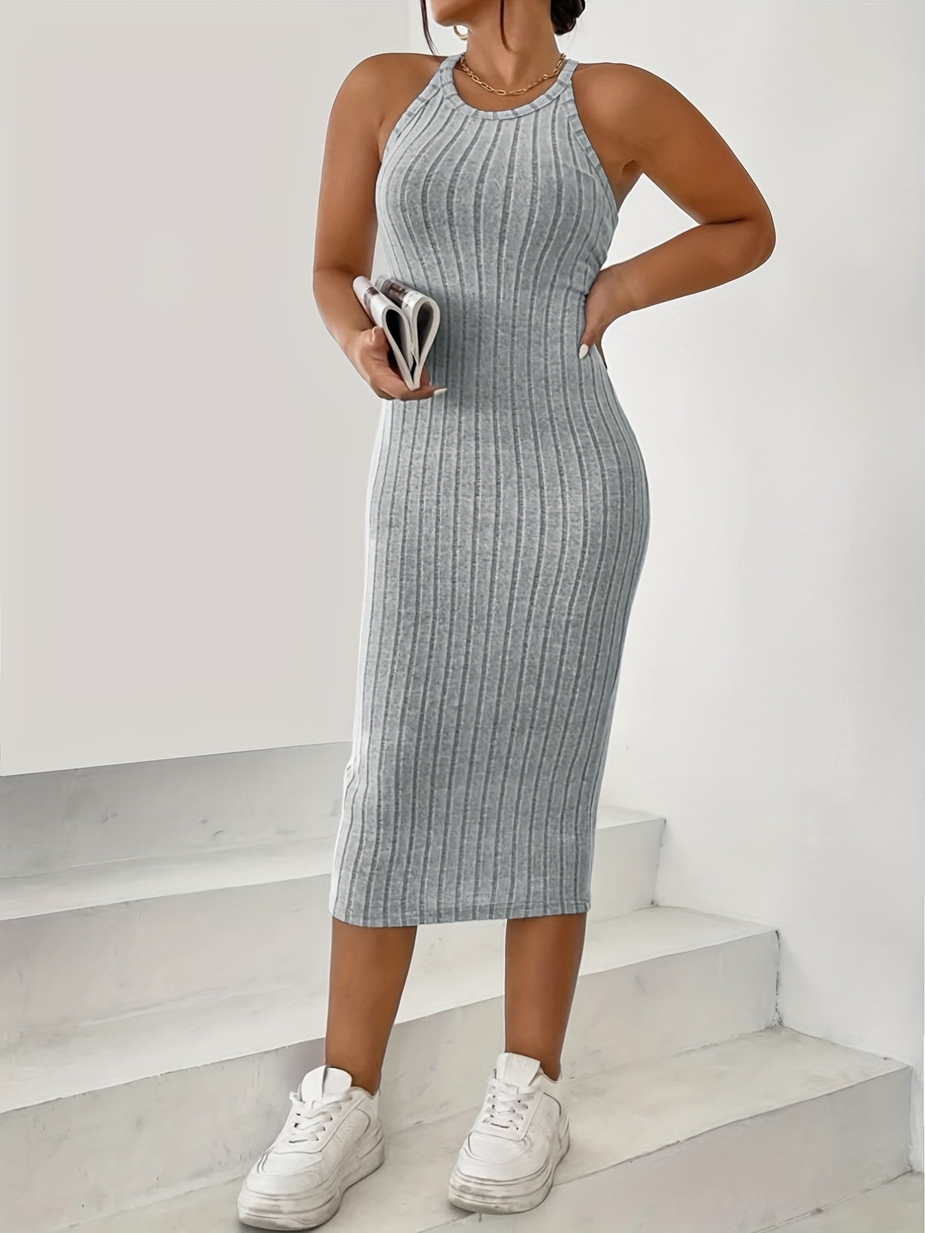 Ribbed Halter Neck Slim Fit Dress