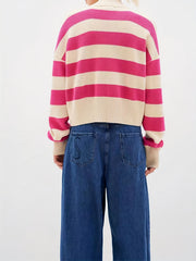 Colorblock Stripe Print Button Up Long Sleeve Crop Cardigan