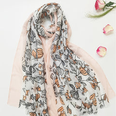 Pink Floral Print Scarf Raw Edge Casual Shawl Warm Wrap Women Accessories