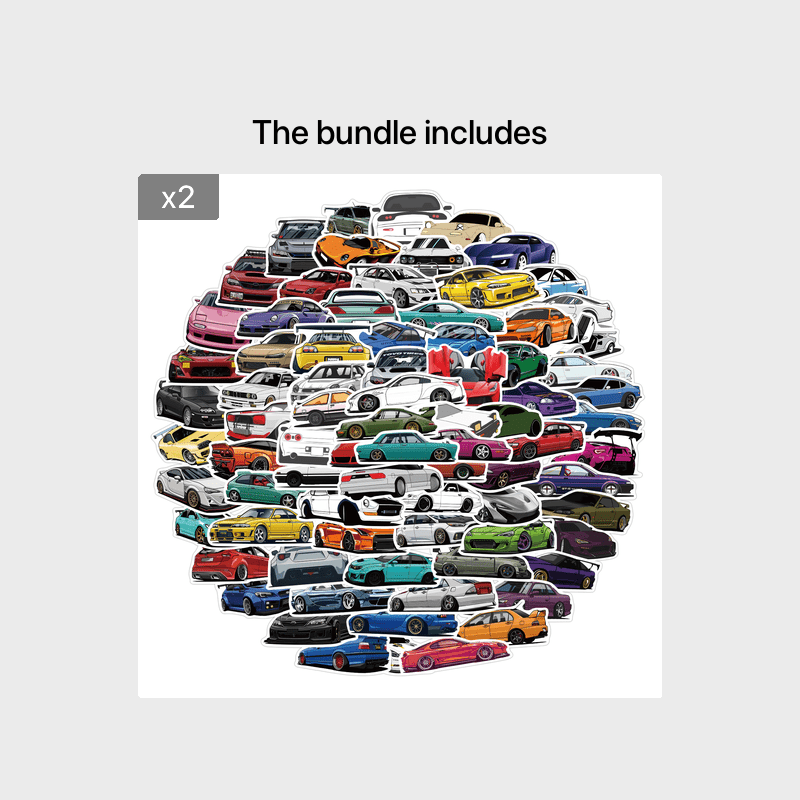 100 Cartoon JDM Car Doodle Stickers Waterproof Laptop Phone Decals