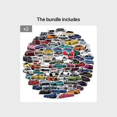 100 Cartoon JDM Car Doodle Stickers Waterproof Laptop Phone Decals