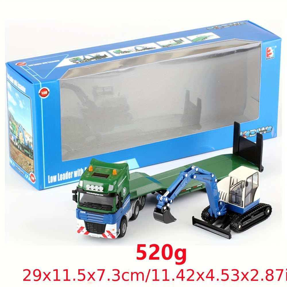 Zinc Alloy Low Loader with Excavator Toy Engineering Vehicle Ornament