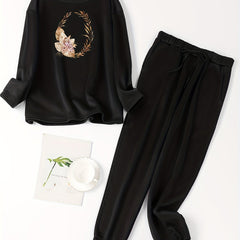 Golden Wreath Lounge Set Liner Fleece Tee & Jogger Pants Pajama Set