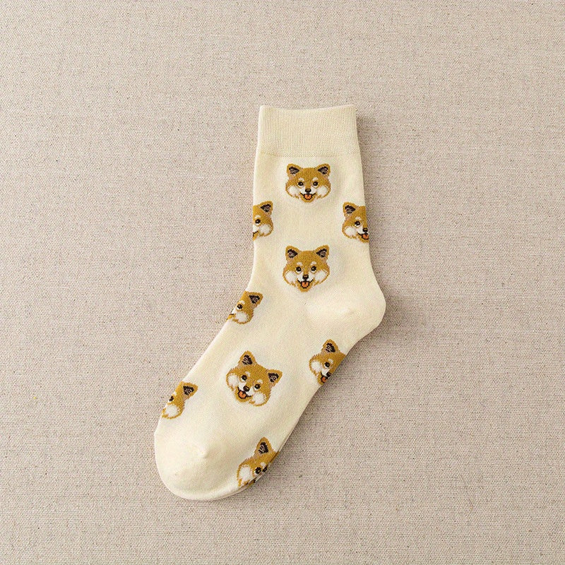 2 Pairs Dog Print Crew Socks Women's Stockings