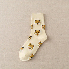 2 Pairs Dog Print Crew Socks Women's Stockings