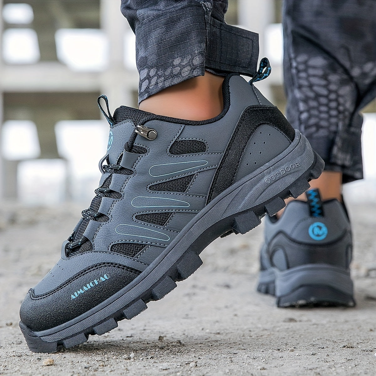 Men's Lace Up PU Leather Hiking Shoes Breathable Anti skid