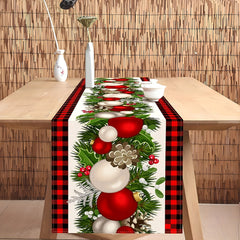 2pcs Christmas Table Decor Polyester Runner & Placemats Red Plaid Pattern Cover