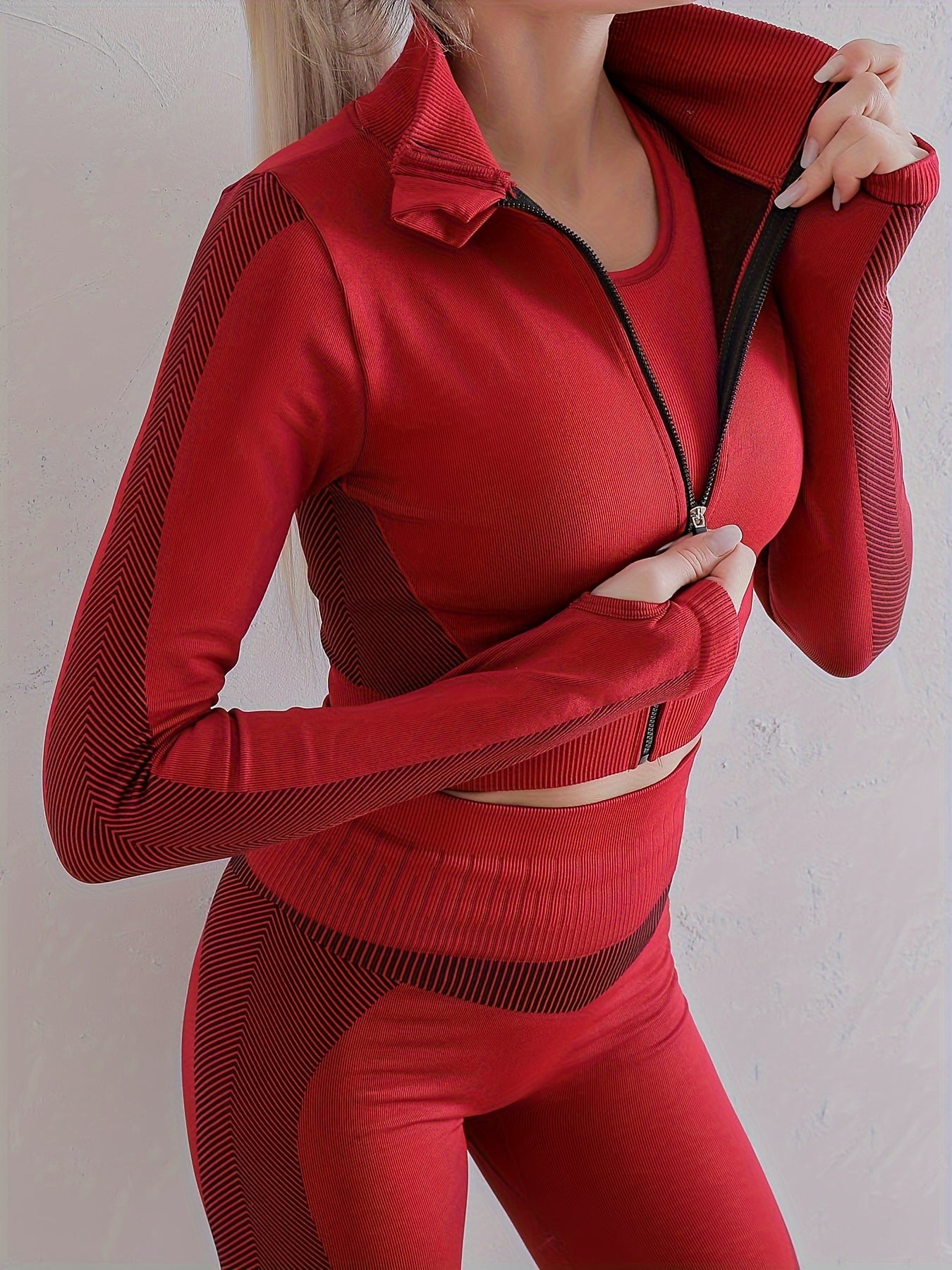 Yoga Workout Set Long Sleeve Zip Sports Top & Butt Lifting Leggings