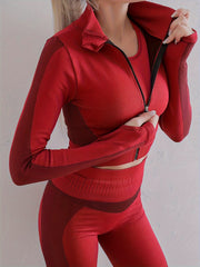 Yoga Workout Set Long Sleeve Zip Sports Top & Butt Lifting Leggings