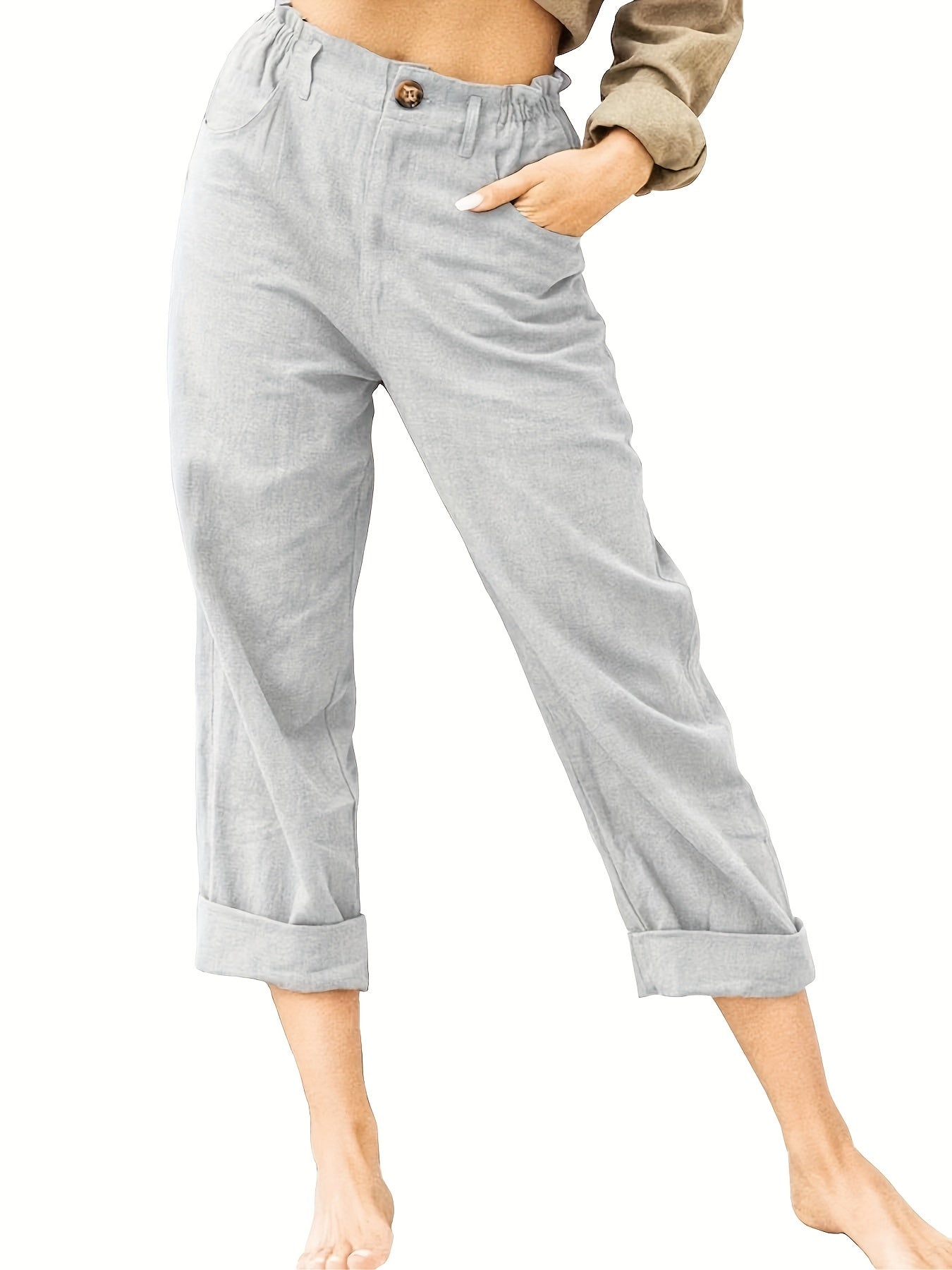 Y2K Solid Pockets Long Length Summer Pants Casual Loose Stylish High Waist Pants