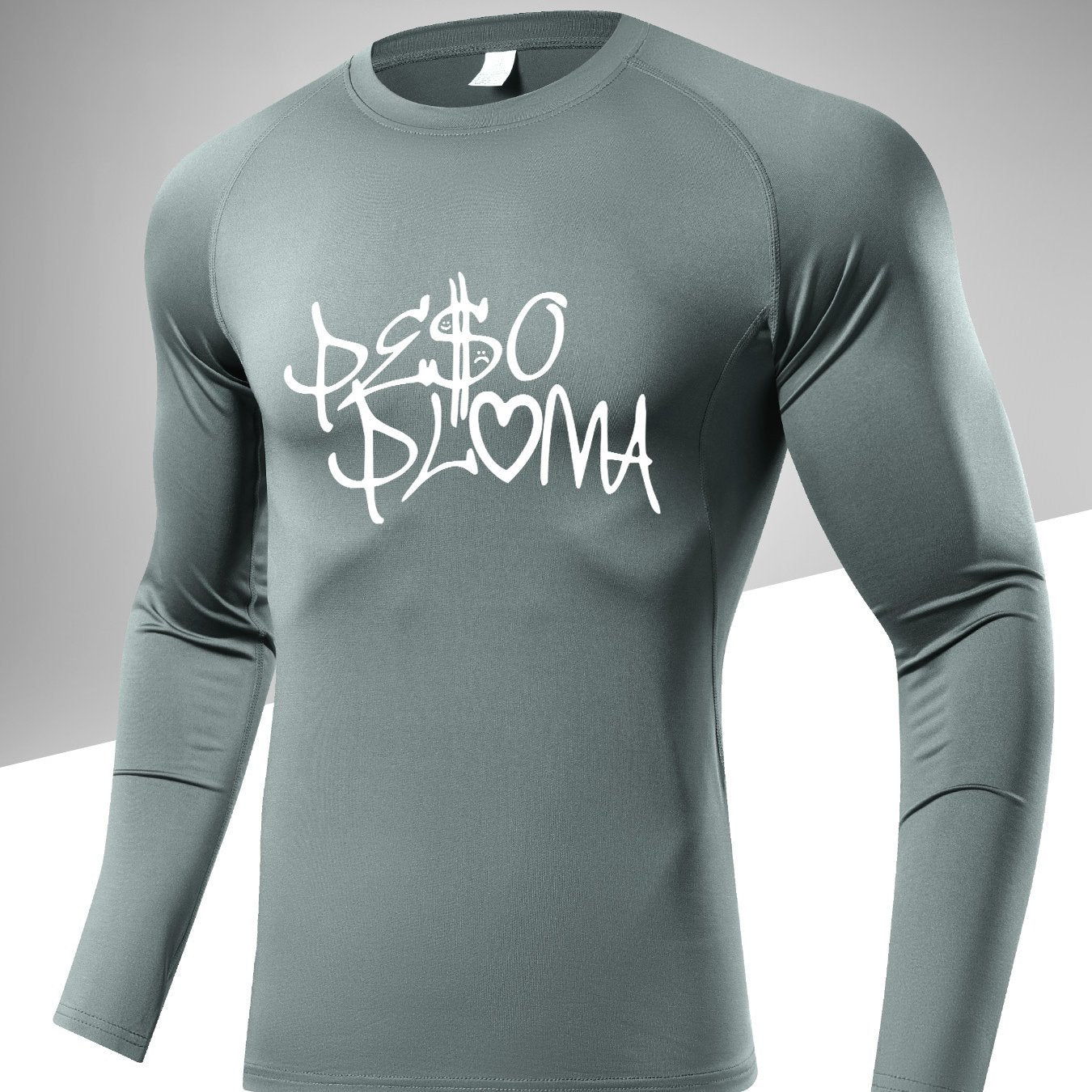 Men's Solid Letter Print Compression Shirt Long Sleeve