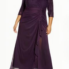 Lace Sleeve Drape Neck Party Dress