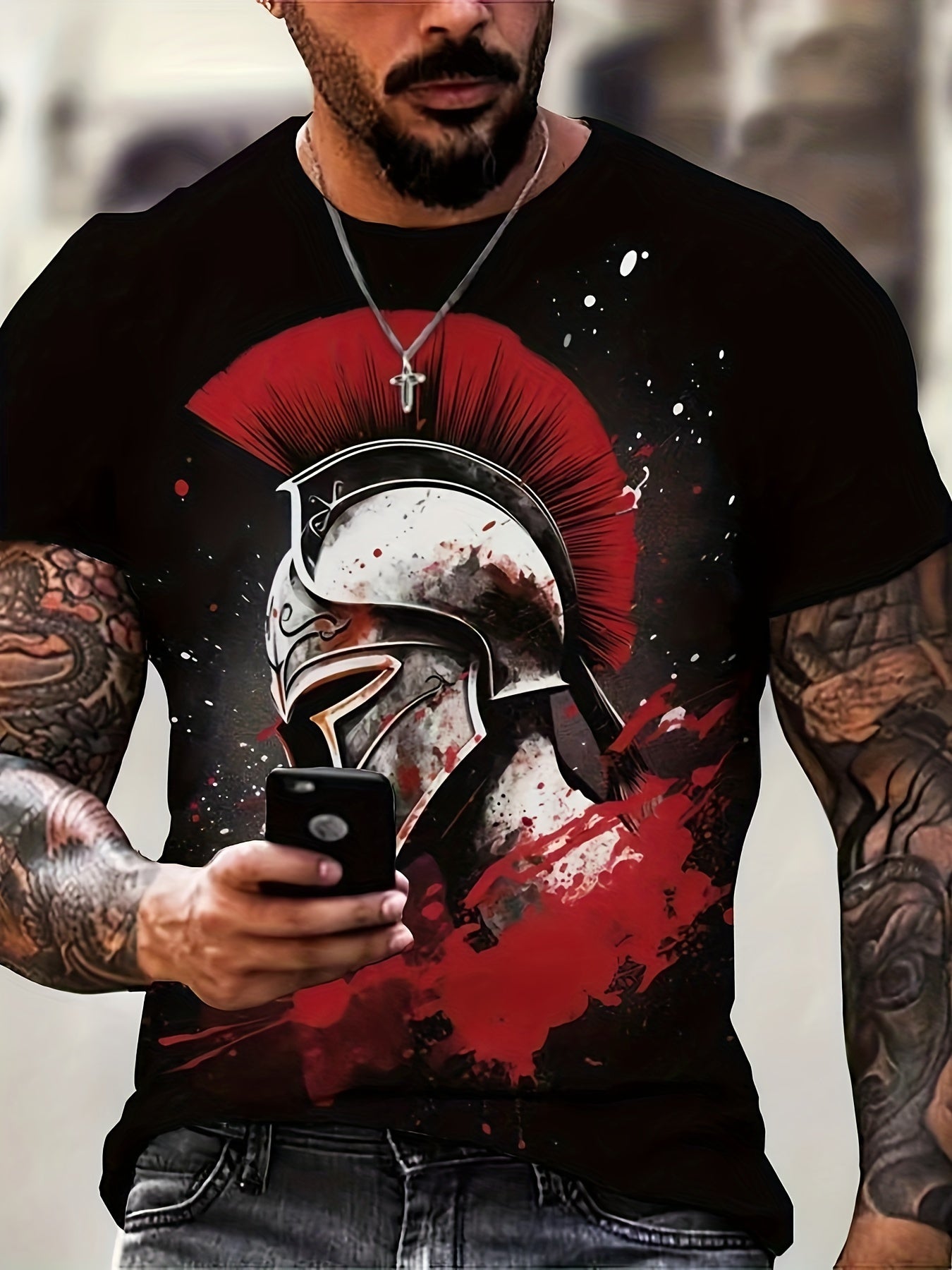Helmet Pattern Print Men's Short Sleeve T-shirt Graphic Tee