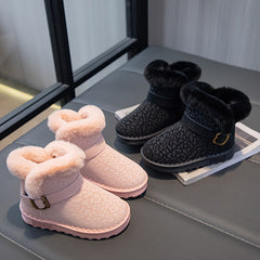 Girl's Solid Snow Boots Warm Fleece Cozy Non slip Ankle Boots