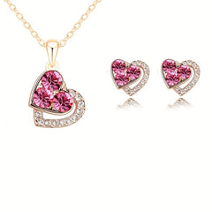 Colorful Love Heart Necklace and Earrings Set for Girls