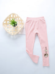 Girls Ribbed Leggings with Cartoon Decoration for Autumn/Spring