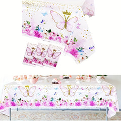 Pink Butterfly Tablecloth Summer Fairy Garden Spring Flowers Table Cover