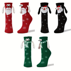 6 Pairs Hand In Hand Magnetic Socks Couple Crew Sock Xmas