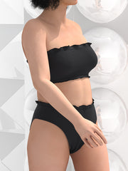 Bikini Set Solid Wave Trim Tube Bra & Panty Swimsuit 2 Piece Set