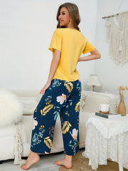 Floral Print Pajama Set Short Sleeve Top & Pants