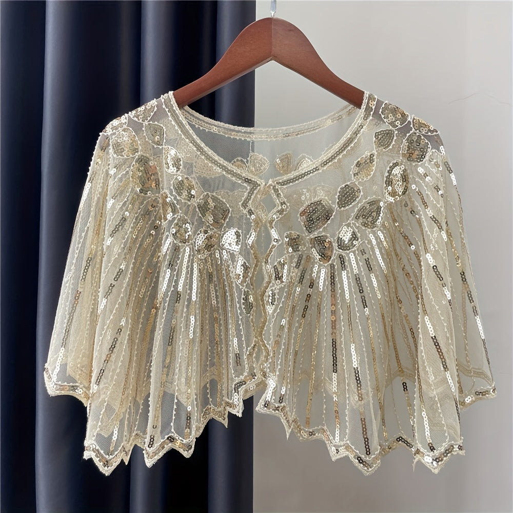 Vintage Punk Shawl Sequin Beaded Short Cape Mesh Wrap
