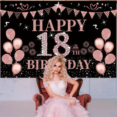 18th Birthday Decorated Banner Rose Golden Background Party Supplies