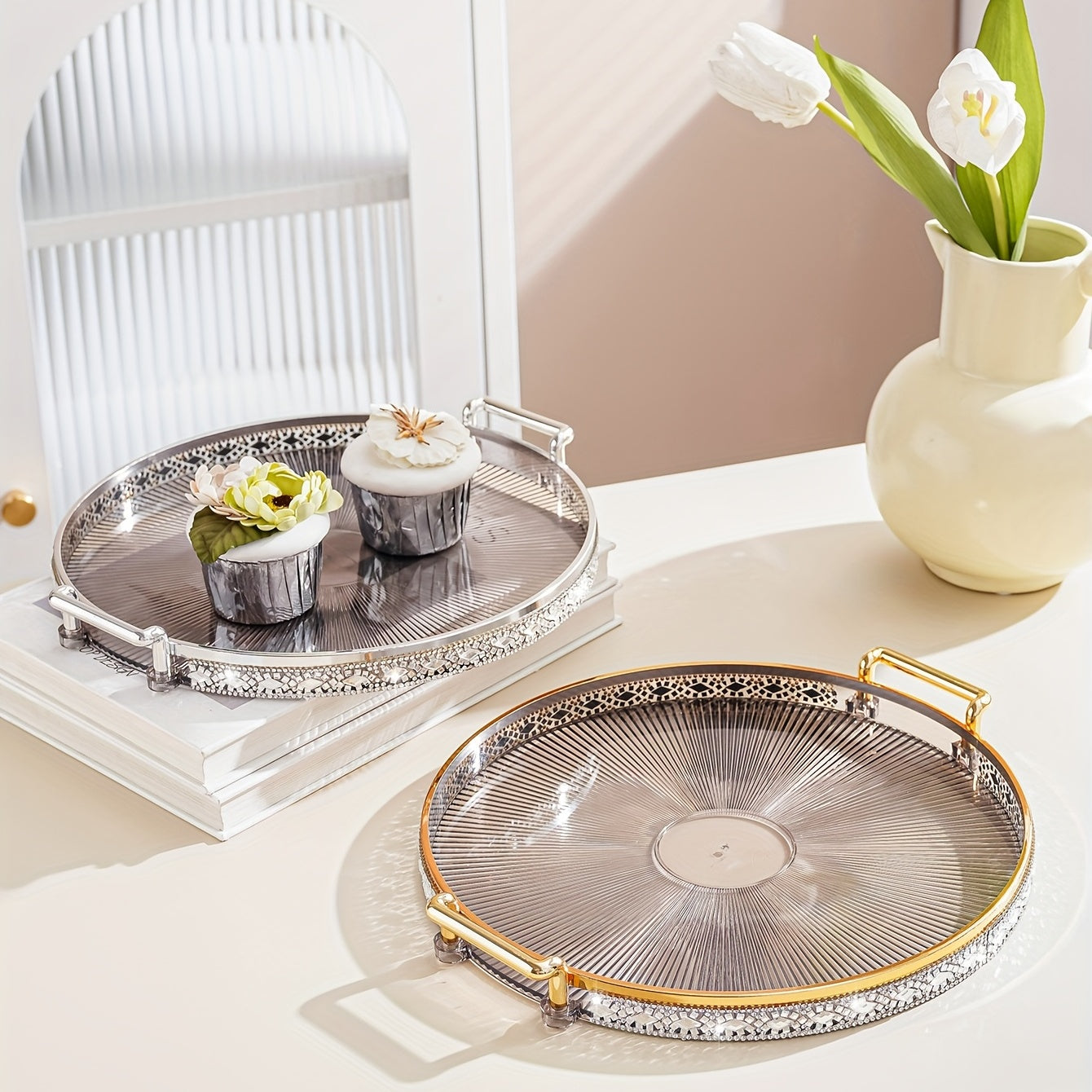 Modern Decorative Striped Plastic Breakfast Tray