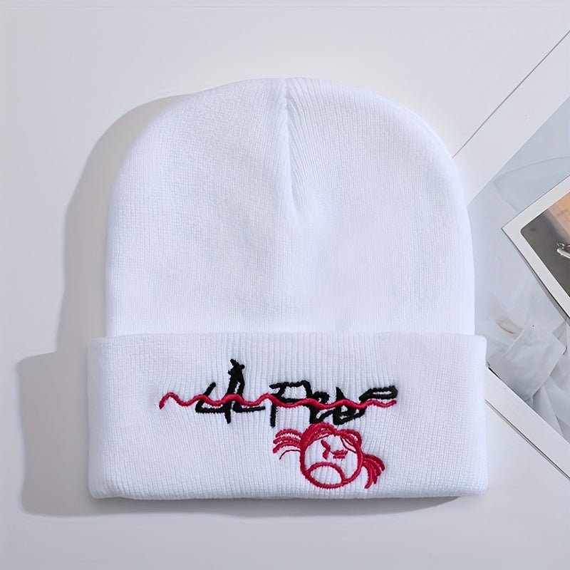 Lil Peep Cartoon Embroidery Knit Hat Outdoor Warm Pullover Hip hop Cold Hat