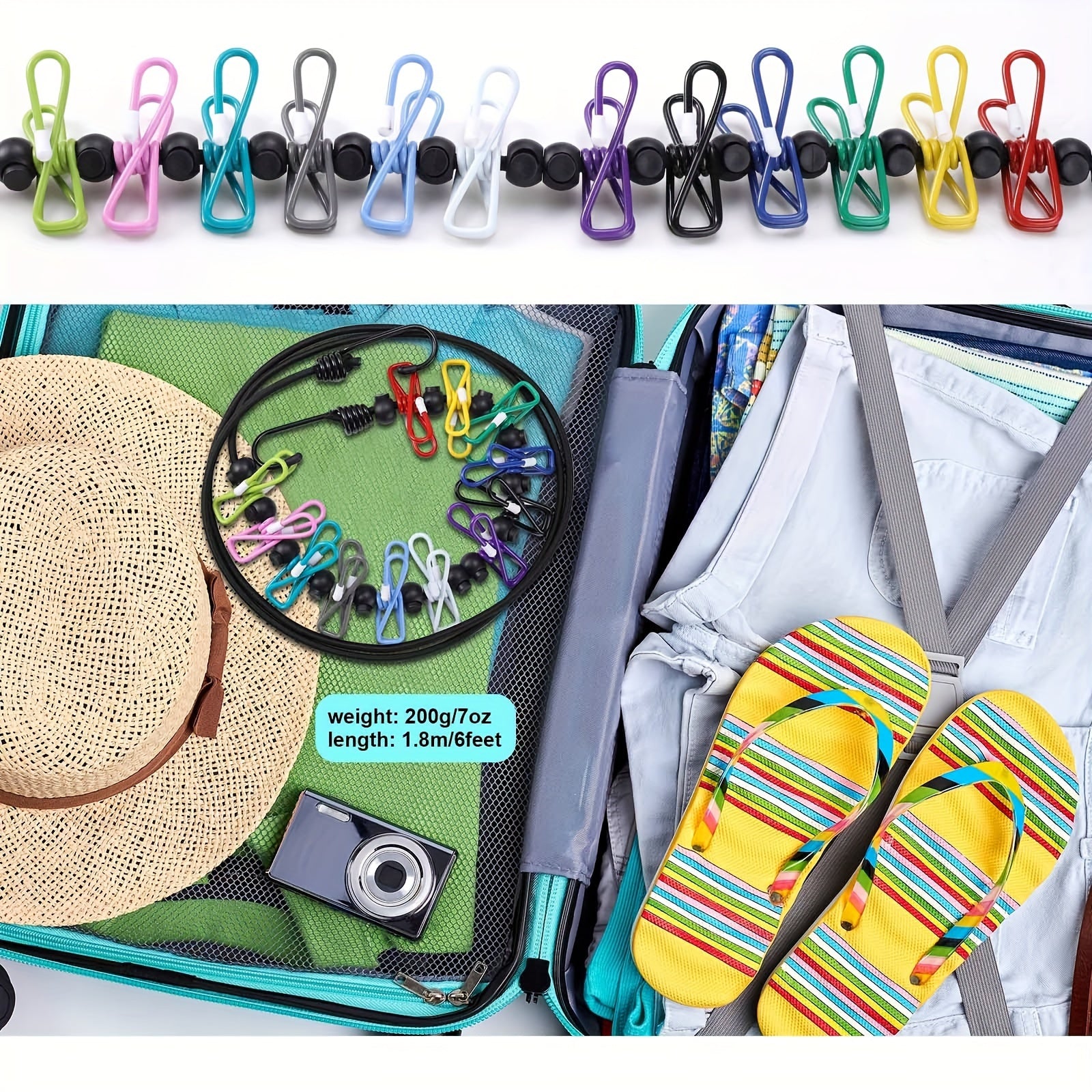 Portable Retractable Clothesline with 12 Clothespins for Indoor Laundry Drying