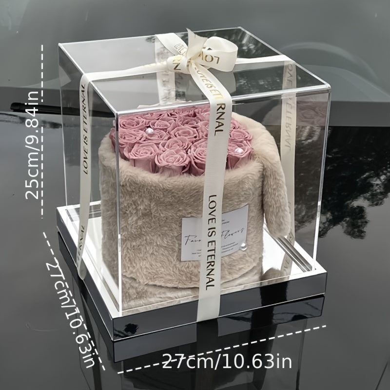 Eternal Rose Flower Gift Set with Rabbit Ears and High-end Ribbon