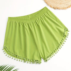 Boho Shorts Women's Plus Pompom Trim Stretch Shorts