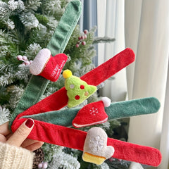 2 Pcs Christmas Snap Bracelet with Charm Plush Tree Glove Socks Wristband