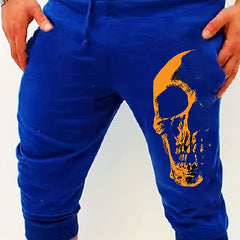 Skull Pattern Comfy Shorts Men's Casual Solid Knee Long Shorts