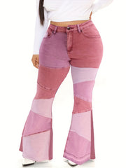 Colorblock High Rise Flared Leg Jeans