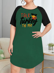 Thanksgiving Tee Sleep Dress Letter & Turkey Print