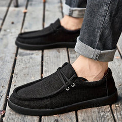 Men's Casual Canvas Shoes Solid Lace Up Linen Round Toe Outdoor Shoes