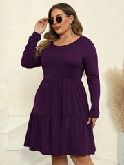 Solid Long Sleeve Knee Length Dress With Pockets