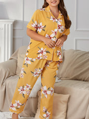 Floral Print Pajama Set Short Sleeve Lounge Two Piece