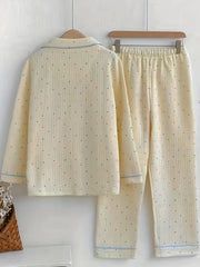 Dot Print Pajama Set Long Sleeve Top & Elastic Waistband Pants