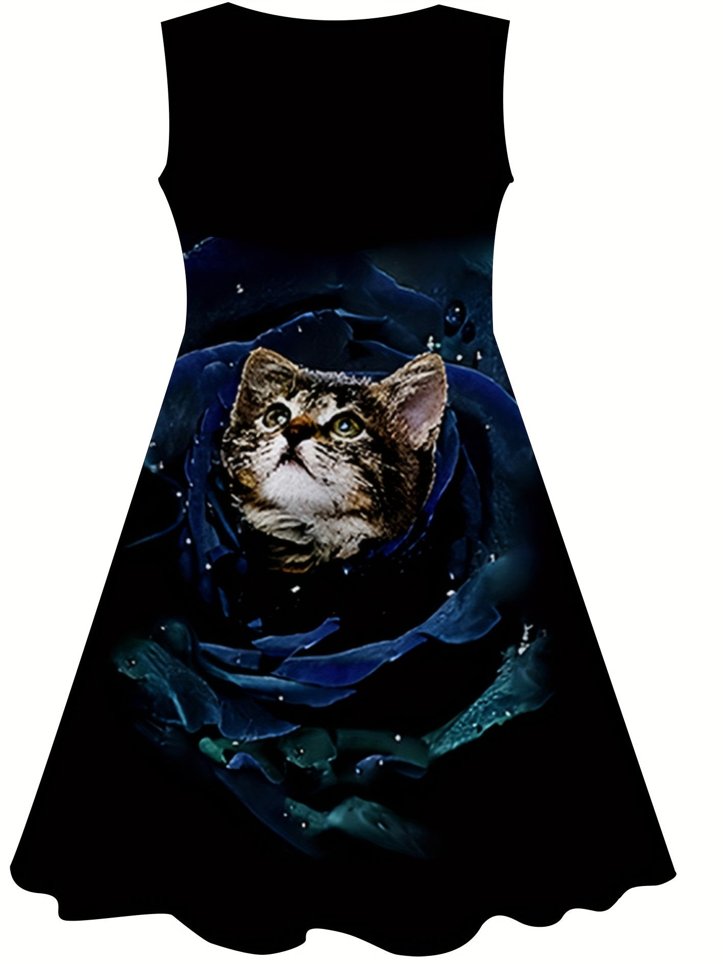 Rose Flower Kitty Print Dress Girls Casual Sleeveless Dresses For Summer Party